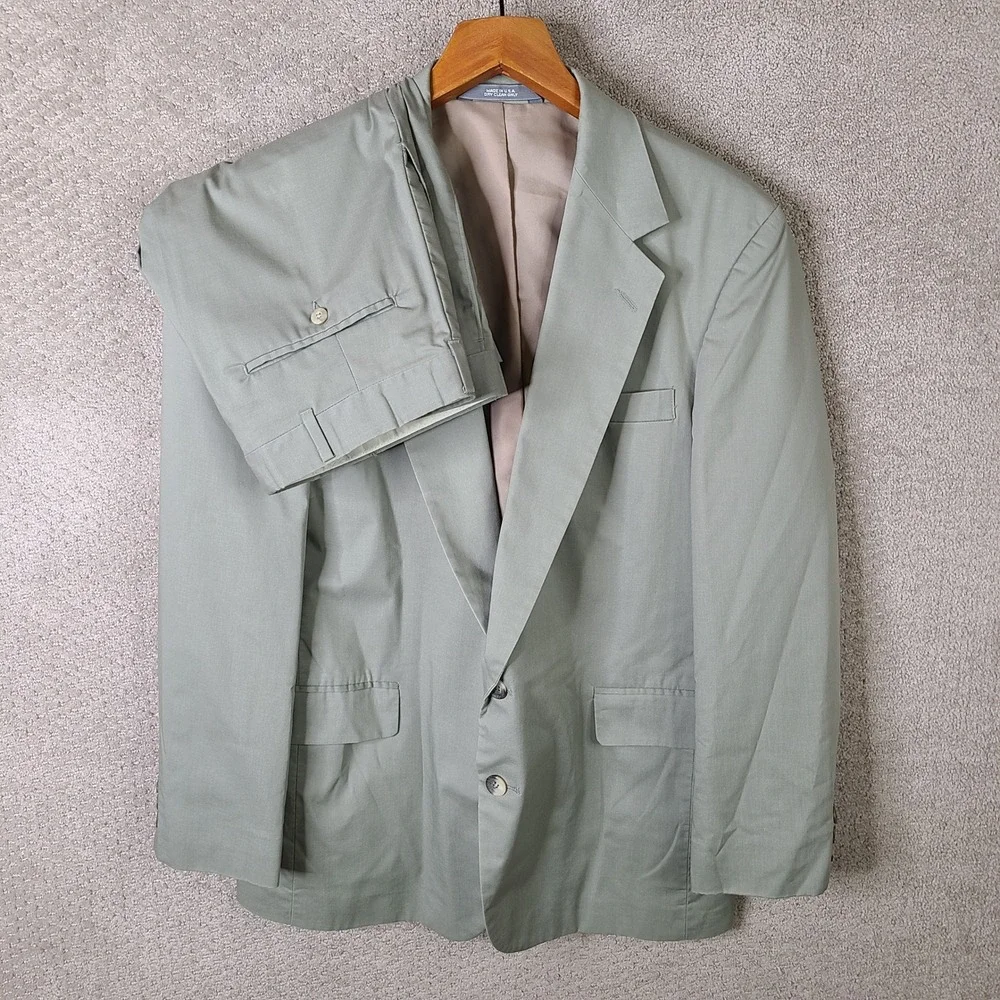 Vintage Haggar Suit Mens 42R Beige 2 Piece Cotton Blend Blazer Pants‎ 35x25
